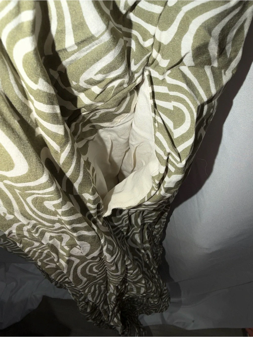 Abercrombie & Fitch Dress Maxi Olive Patterned Spaghetti Strap Cut Out XXL